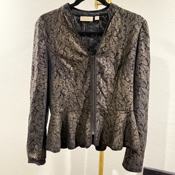 HINGE METALLIC LACE PEPLUM JACKET - S - Picture 6 of 9